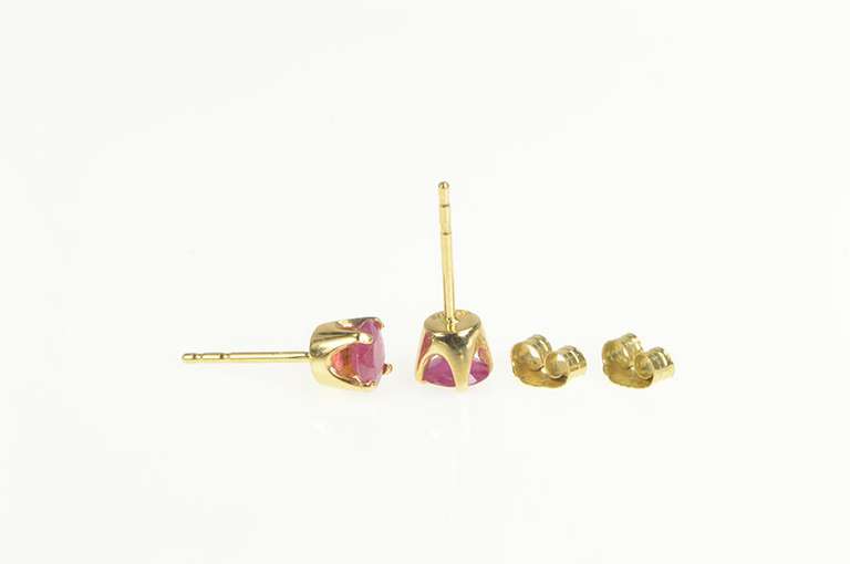 14K Yellow Gold Round Natural Ruby Solitaire Classic Stud Earrings