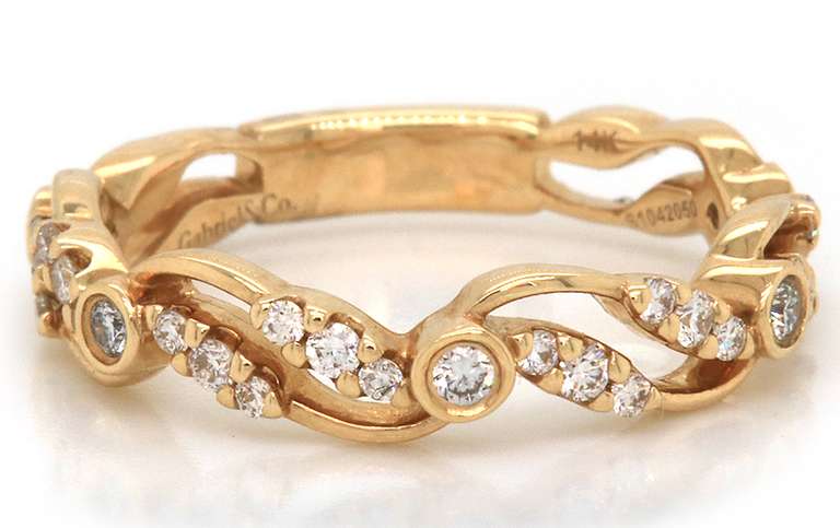 Gabriel & Co Yellow Gold Diamond Wave Band