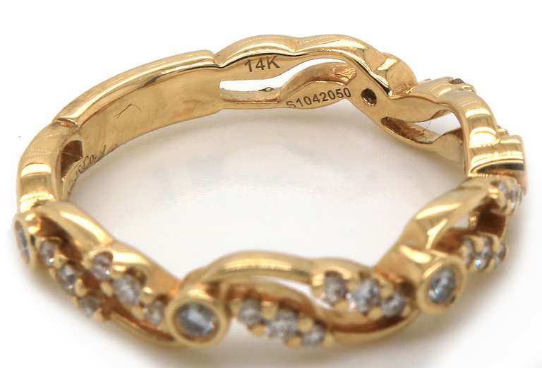 Gabriel & Co Yellow Gold Diamond Wave Band