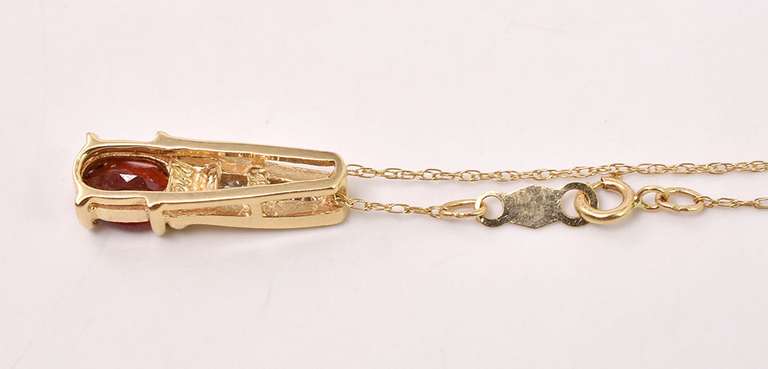 Gorgeous Garnet and Diamond Pendant Necklace in 14K Yellow Gold