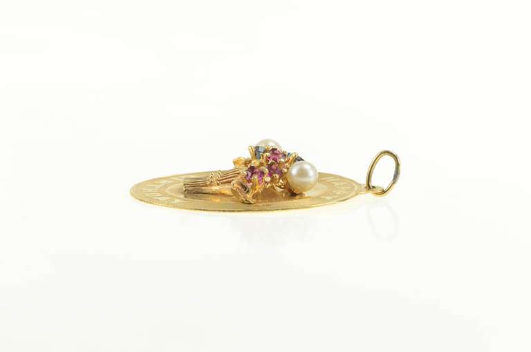 14K Yellow Gold Retro Birthday Pearl Syn. Ruby Sapphire Charm/Pendant