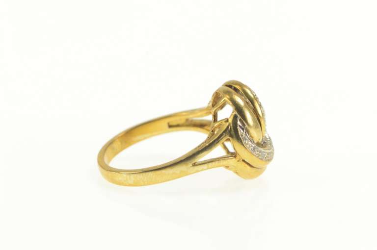 10K Yellow Gold Diamond Twist Knot Retro Spiral Statement Ring