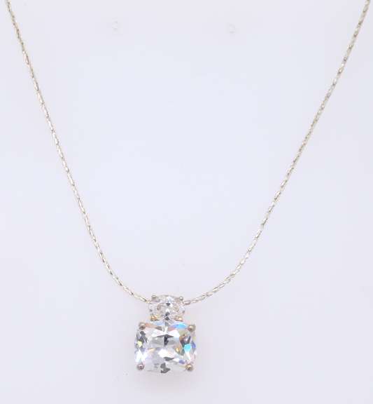 925 Sterling Silver Cubic Zirconia Pendant on Italian Chain Necklace