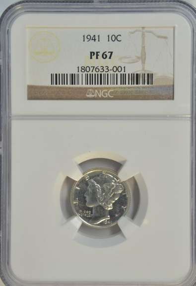 Fabulous Gem Proof 1941 Mercury Dime. NGC PF67