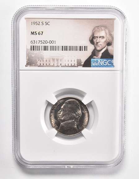 MS67 1952-S Jefferson Nickel - Graded NGC