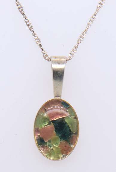 Vintage Sterling Silver Glass Pendant on Chain
