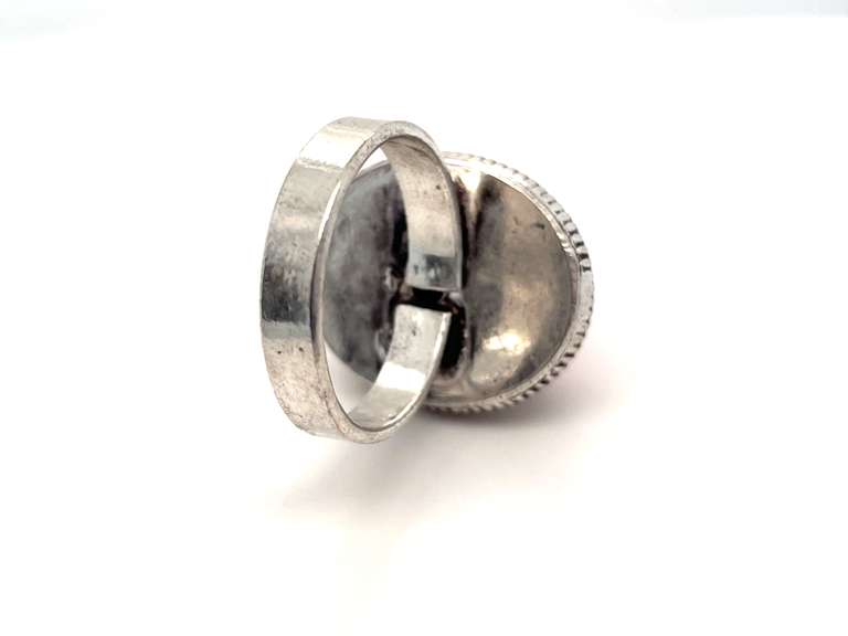 Ovular Red Coral Tibetan Silver Ring