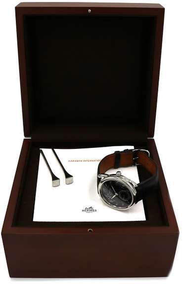 Hermes Arceau Petite Lune 38mm Black Mop Dial Watch