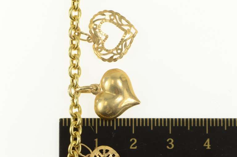 14K Yellow Gold Puffy Heart Love Diamond Star Charm Chain Bracelet