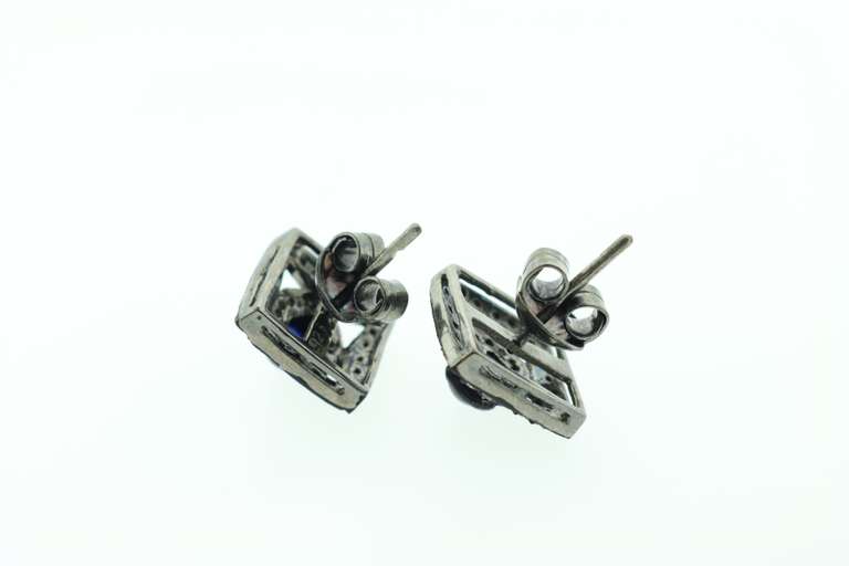 Impeccable Sapphire Core Dark Silver Earrings with Diamond Accents
