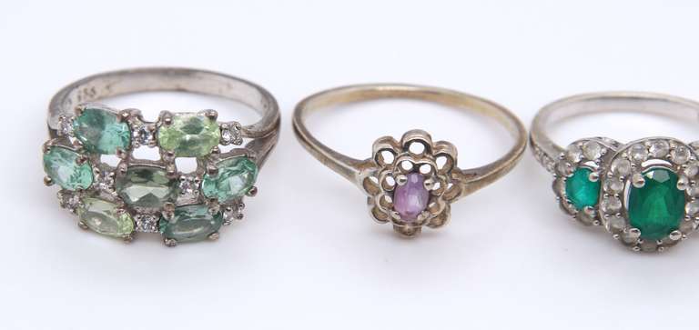 Group Lot of 5 Vintage 925 Sterling Silver Gemstone Rings