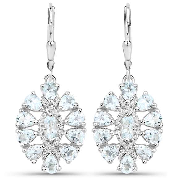 Plated Rhodium 2.80ctw Aquamarine and White Topaz Earrings