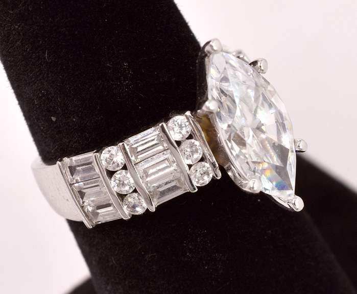 Shining Large CZ Ring in 14K White Gold