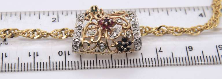Italian Sterling Silver Signed Multi Gemstone Pendant on Chain