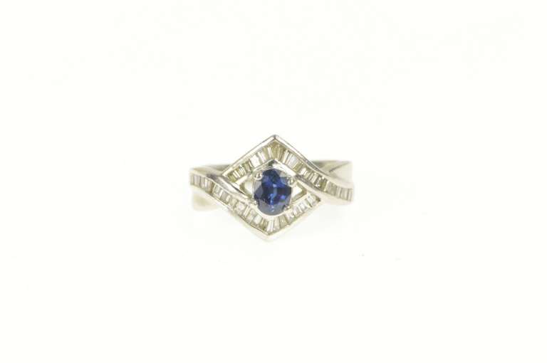 Platinum 0.97 Ctw Natural Sapphire Baguette Engagement Ring