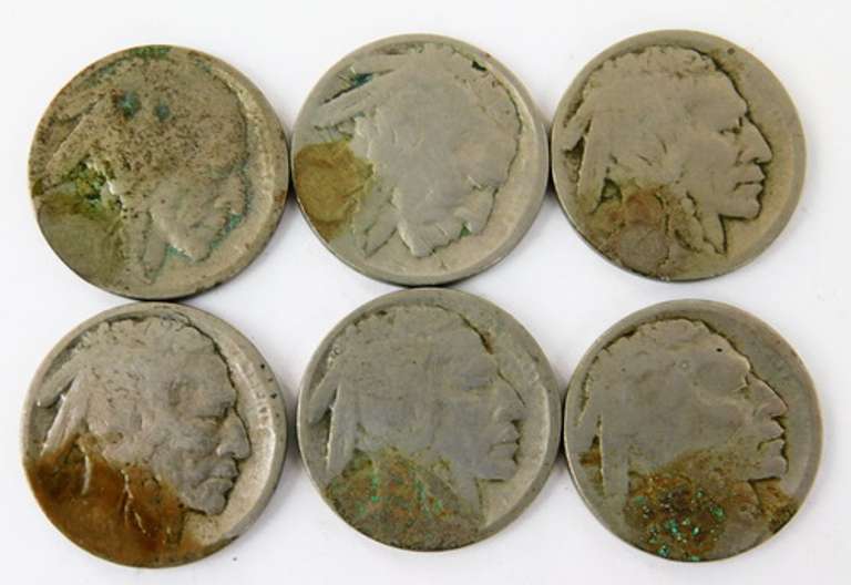 6 U.S. Buffalo Nickels, All 1913-D