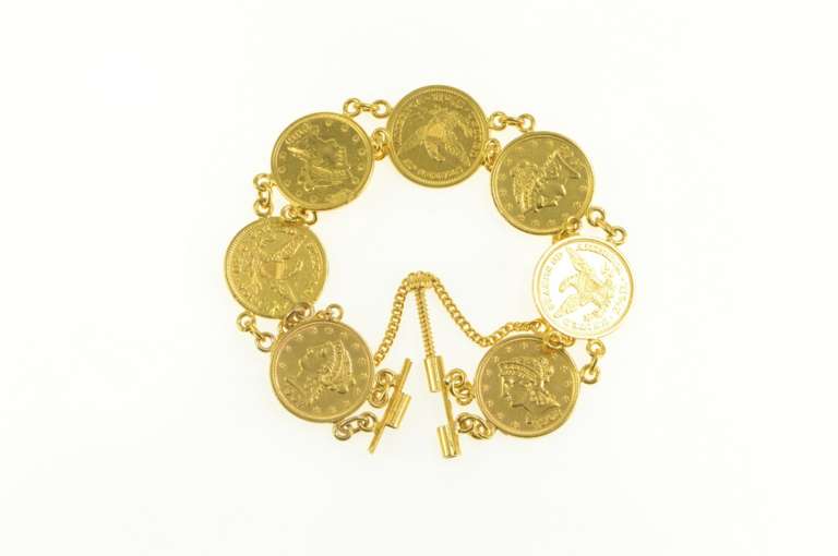18K Yellow Gold $2.50 Quarter Eagle 1891-1907 Coin Chain Bracelet