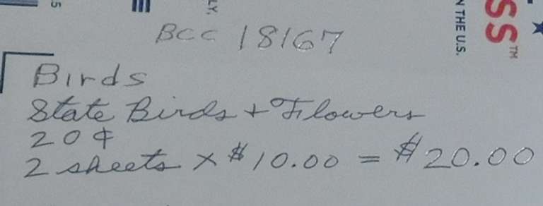 Stamps: 2 sheets, State Birds & Flowers $20.00