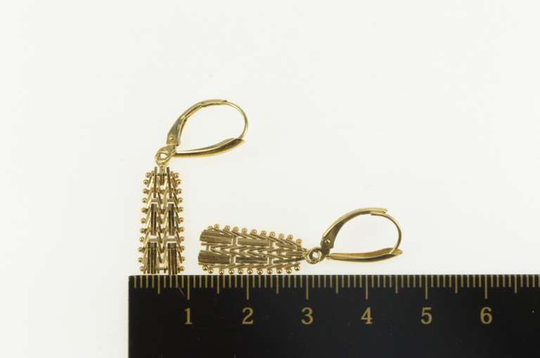 14K Yellow Gold Squared Chain Design Dangle Lever Back Earrings