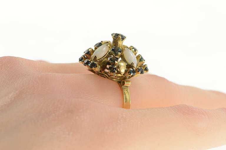 14K Yellow Gold Retro Syn. Opal Sapphire Domed Cocktail Ring