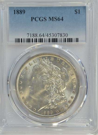 Super Near Gem BU 1889 Morgan Silver Dollar. PCGS MS64