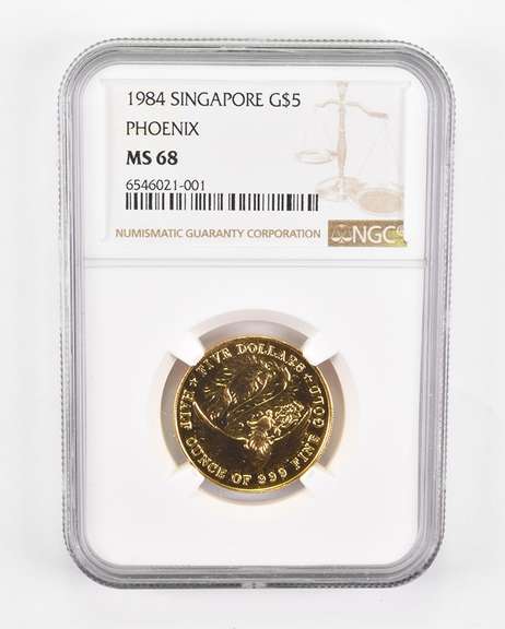 MS68 1984 Singapore $5 Gold - Phoenix - Graded NGC