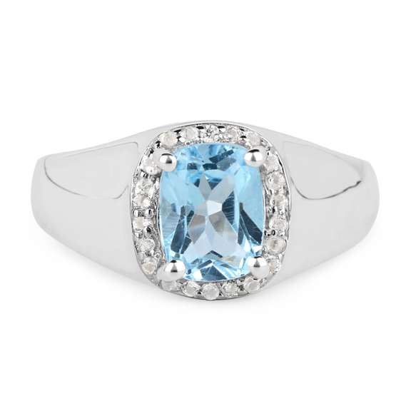 Plated Rhodium 1.15ct Blue Topaz and White Topaz Ring