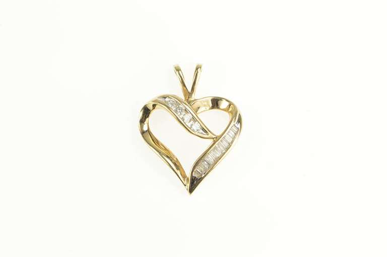 10K Yellow Gold Curvy Diamond Heart Love Symbol Classic Pendant