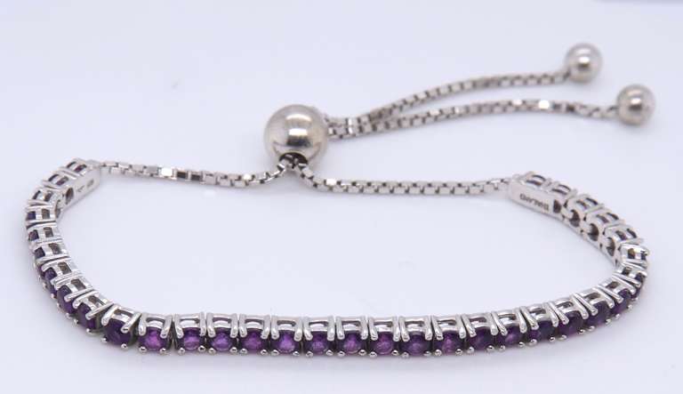 Vintage Sterling Silver Gemstone Box Chain adjustable Bracelet
