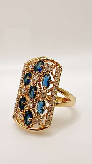 22kt Gold Plated Blue Sapphire & Gemstone Cocktail Ring