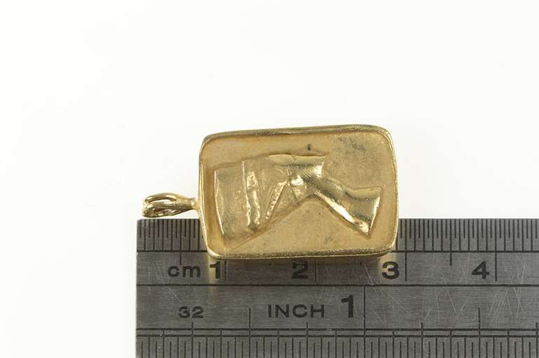 14K Yellow Gold Queen Nefertiti Ornate Squared Repousse Pendant