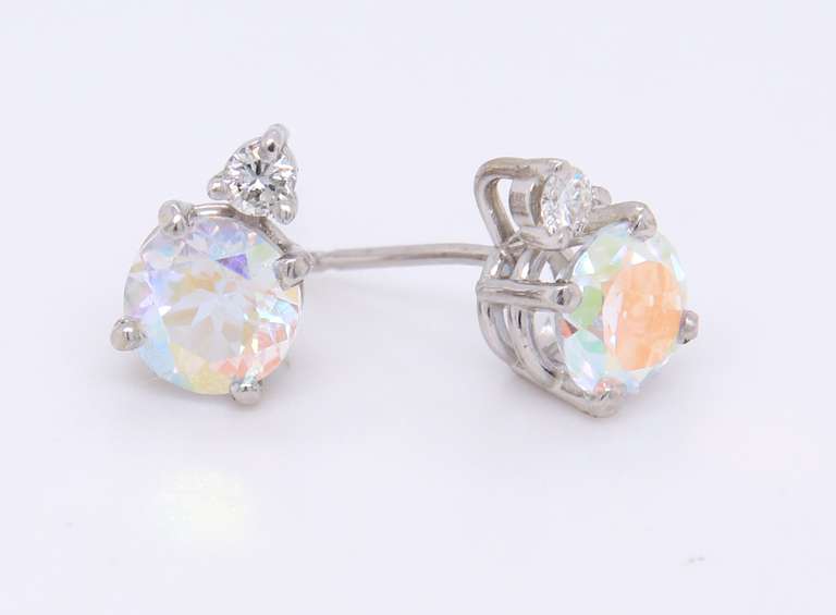 Pleasing White Gold Mystic Topaz and Diamond Stud Earrings