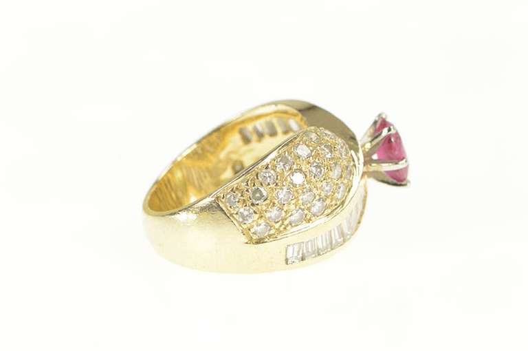 14K Yellow Gold 3.34 Ctw Natural Ruby Oval Diamond Pave Ring