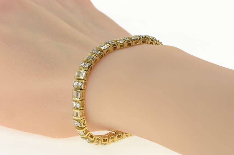14K Yellow Gold 8.30 Ctw Baguette Diamond Encrusted Tennis Bracelet