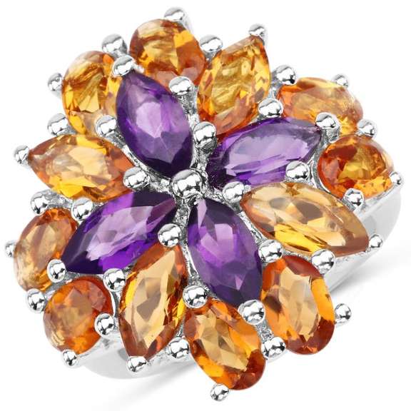 Plated Rhodium 7.96ctw Amethyst and Citrine Ring