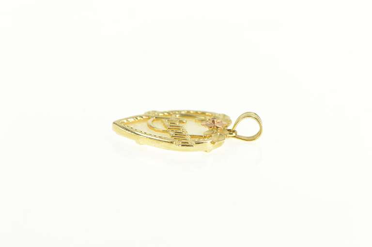 14K Yellow Gold Mother of Pearl Grandma Heart Black Hills Rose Pendant