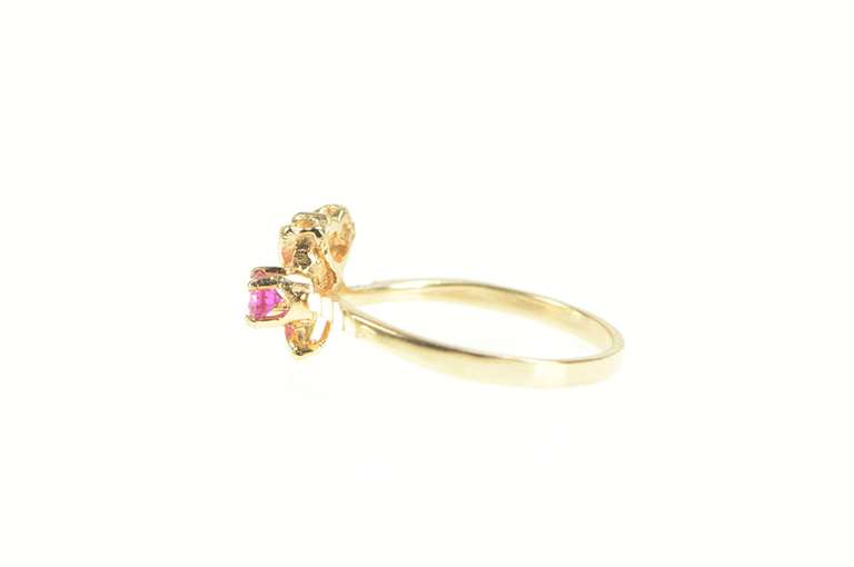 18K Yellow Gold Black Hills Leaf Syn. Pink Sapphire Flower Ring