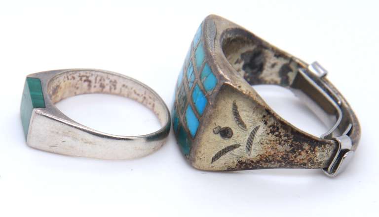 Vintage Sterling Silver Lot of 2 Turquoise Rings