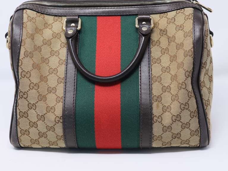 Gucci Canvas Boston Bag with Stripe