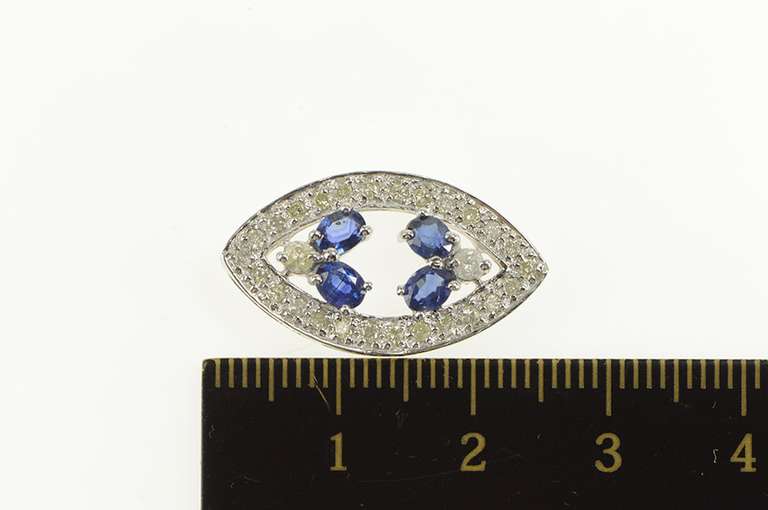 14K White Gold 1.31 Ctw Sapphire Diamond Evil Eye Nazar Pendant