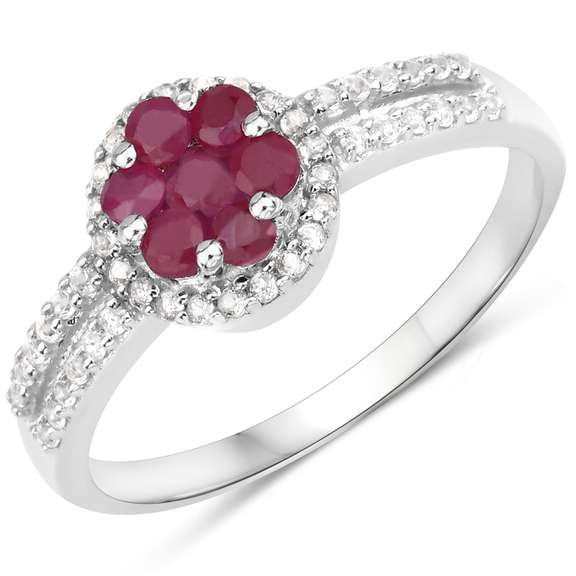 Plated Rhodium Ruby and White Topaz Ring