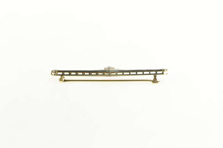14K Yellow Gold Diamond Two Tone Art Deco Ornate Bar Pin/Brooch