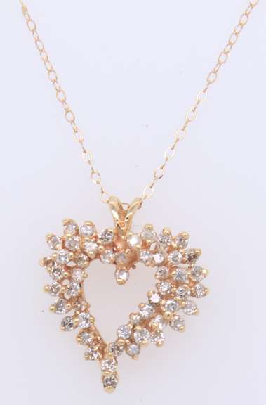 Graceful Yellow Gold Diamond Scatter Heart outline Pendant on Chain