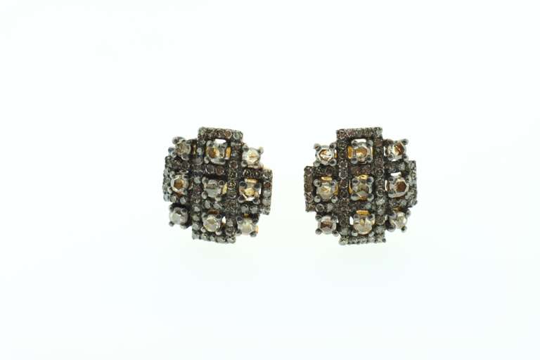 Noble Diamond Checkered Earrings with Gold Plated Silver