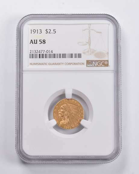 AU58 1913 $2.50 Indian Head Gold Quarter Eagle NGC