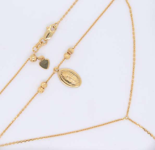 Italian 14KT Yelow Gold Beautiful Celestial Moon Lariat Style Rosary Necklace