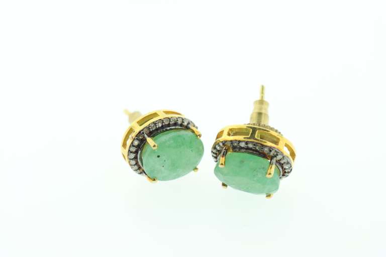 Glorious Jadeite Earrings with Gold Plated Silver and Diamond Accents