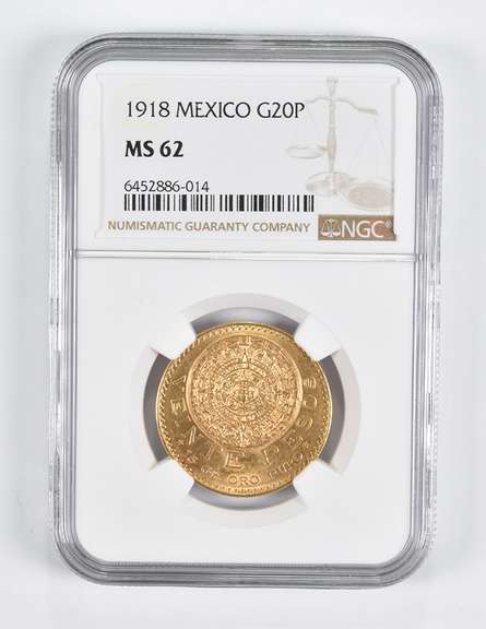MS62 1918 Mexico 20 Gold Pesos NGC