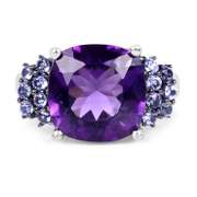 Plated Rhodium 5.85ct Amethyst and Tanzanite Ring