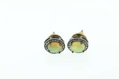 Tender Opal Earrings with Diamond Encrusted Dark Silver